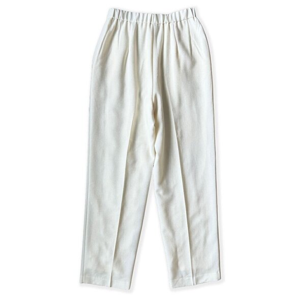 Vintage 1980s Koret Union-Made Cream Wool Straight-Tapered Trousers - Picture 3 of 7